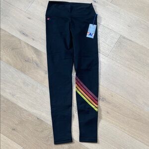NWT Aviator Nation Black Legging w/Stripes, Sz S